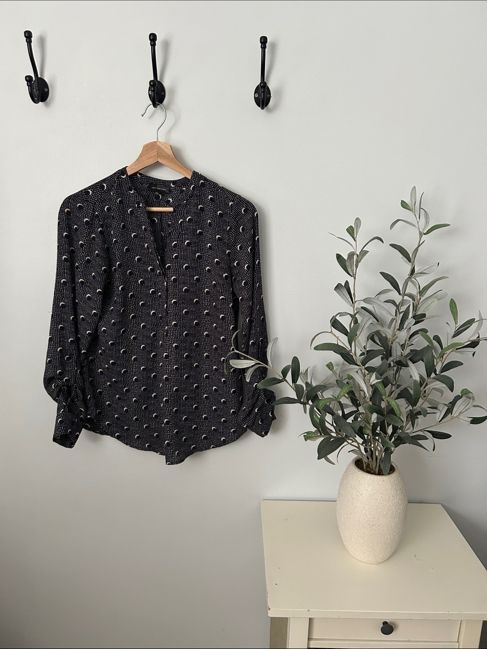 The Limited Navy Blue Crescent-Print V-Neck Blouse